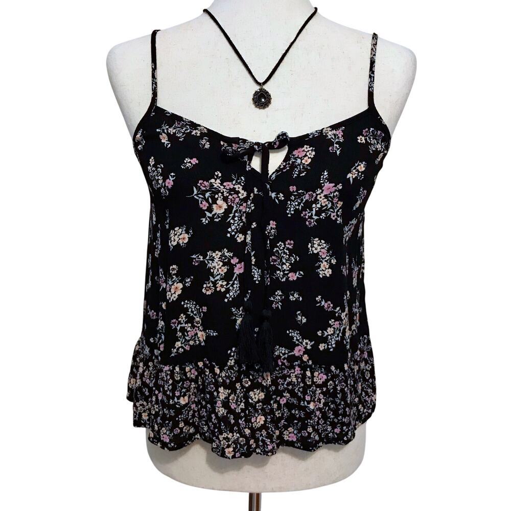 Hippie Rose NWT Black Combo Floral Tank Top Juniors S
